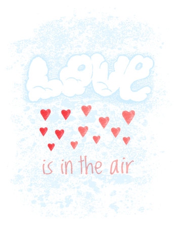 Valentines Day greeting card. Hand drawn clouds in form of the word love and many little hearts. Not autotraceのイラスト素材