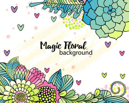 Flower background with hand drawn floral bouquets, illustrationのイラスト素材