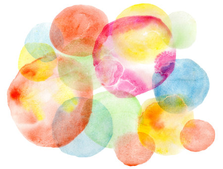 Watercolor wet round shapes in rainbow colors. Hand drawn illustrationの写真素材
