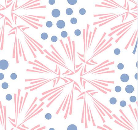 Pink dandelion flower seamless pattern vector background with blue polka dotsのイラスト素材