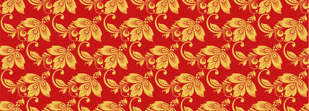 Hohloma seamless pattern, russian classic decor vector. Khokhloma background decoration in red and gold colorsのイラスト素材