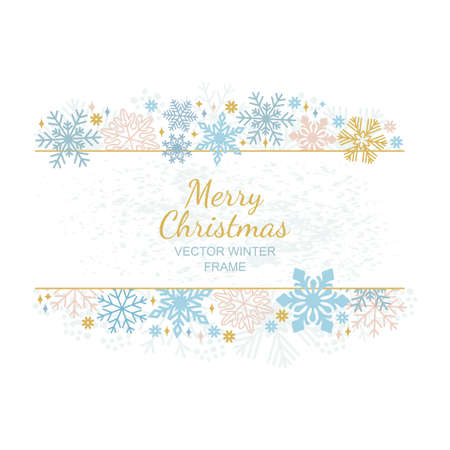 Snow flake frame, decoration on white background, Christmas design for invitation, greeting card. Vector illustration, merry xmas snowflake frameworkのイラスト素材