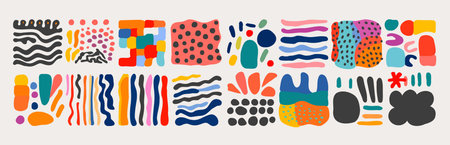 Vibrant brush strokes, colorful patterns matisse style by hand. Set Abstract backgrounds Hand drawn...