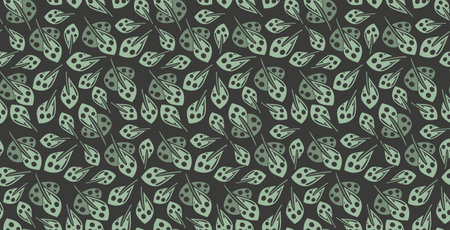 Vector seamless pattern with tropical leaf. Green and black eco backgroundのイラスト素材