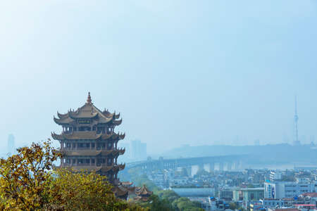 Yellow Crane Tower and Yangtze River bridge, Wuhanのeditorial素材