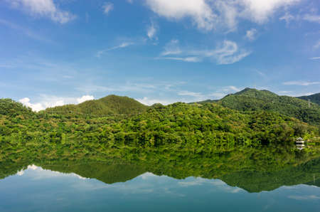 Beautiful lake and mountain sceneryの写真素材