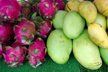 Fresh fruit, dragon fruit and mango