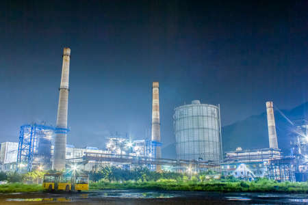 Steel plant self-supplied power plant at nightのeditorial素材
