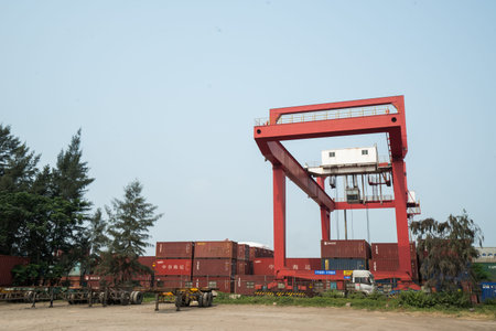 Haikou Port Container Terminal, Haikou City, Hainan Province, gantry cranes and stacked containers