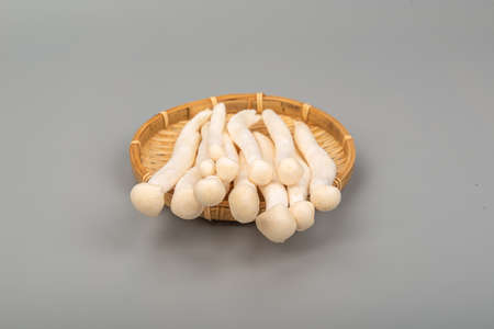 White beech mushroom on bamboo trayの写真素材