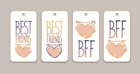 Set of design elements, tags with hand drawn phrase. Best friends. Bff. Vector illustration.のイラスト素材