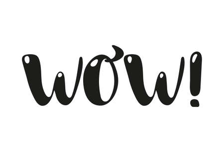 Hand drawn wow word black text isolated on white background. Simple lettering. Vector illustrationのイラスト素材