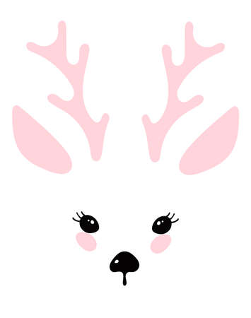 Illustration with a portrait of a deer. The face of a cute animal with a nose, eyes, ears, horns. Face of a deer for print. Simple vectorのイラスト素材