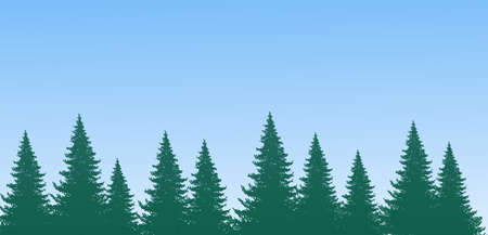 Forest silhouette on sky background. Spruce forest, pine trees in a row. Natural background with place for text. Vector illustrationのイラスト素材