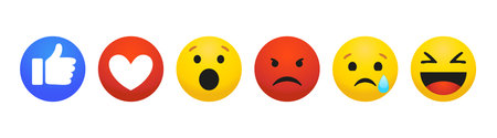 Emoji set in modern flat design. Like, dislike and basic emotions, round yellow emoticons, anger,...