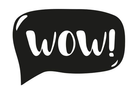 The word wow in speech bubble. Hand drawn wow word black text isolated on white background. Simple lettering. Vector illustrationのイラスト素材