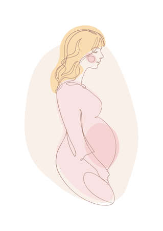 Pregnant woman line icon in delicate pastel colors. Pregnancy and motherhood concept, family dreams, modern vector illustration isolated on white background.のイラスト素材