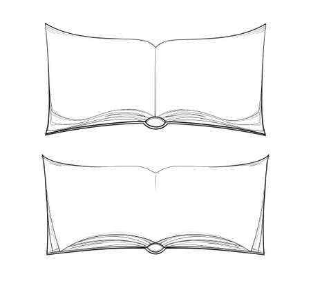 Set of big old open book linear drawing. Vector sketch illustration with place for text. Textbook with blank pages outline clip art.のイラスト素材