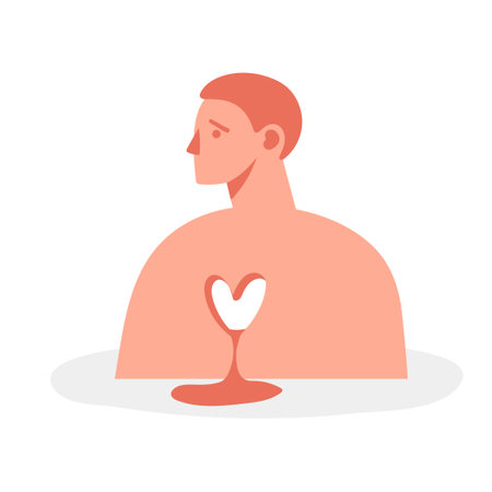 Heartbreak man, heartless guy, concept illustration about relationship, childhood trauma, psychological support. Flat vector icon on white background.のイラスト素材