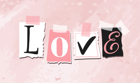 Love collage from newspaper letters, modern text for Valentine's Day, romantic banner, cute vector card. vintage illustrationのイラスト素材