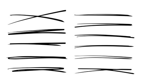 Set of hand drawn scribbles, underline with marker, pen, pencil. Black abstract elements for design. Vector illustration isolated on white backgroundのイラスト素材