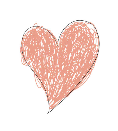 Red heart icon, hand drawing illustration, pencil stroke line. Love symbol, logo, icon. Design element and for weddings, invitations, Valentine's Day. Vector on a white backgroundのイラスト素材