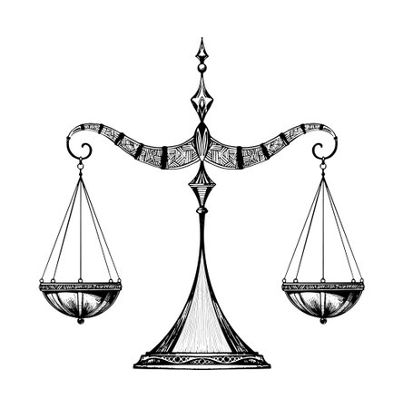 Libra zodiac sign, vintage scales for weighing, symbol of justice, equilibrium and balance. Vector...