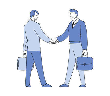 Businessmen shaking hands, two men made a business deal, negotiation concept, contract conclusion, successful cooperation, teamwork. Flat vector illustration.のイラスト素材