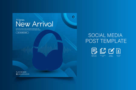 elegant blue color wireless headphone brand product sale for social media banner templateのイラスト素材
