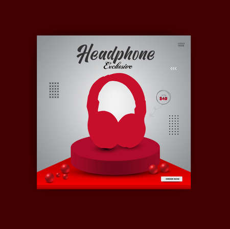 Red Headphone Social media product promotional banner post templateのイラスト素材
