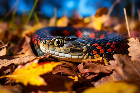 a close-up photo of a Plains garter snake.の素材