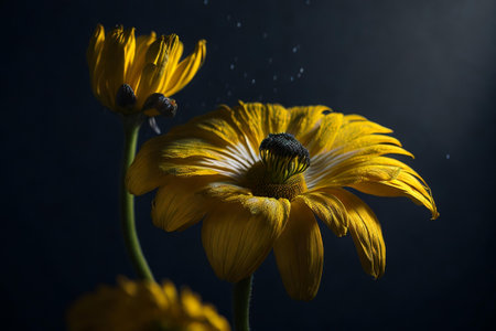 Macro Photography of a vibrant yellow gerbera daisy blossom, captured in exquisite detail.の素材