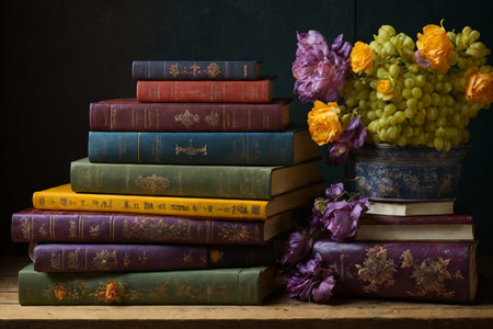 Flower lying on the booksの素材