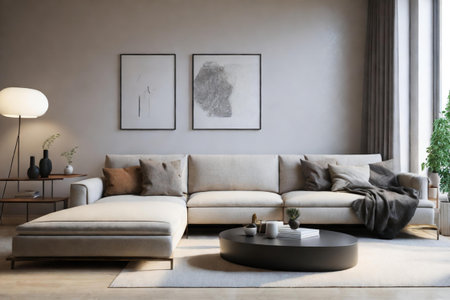 a living room with a modern and minimalist designの素材