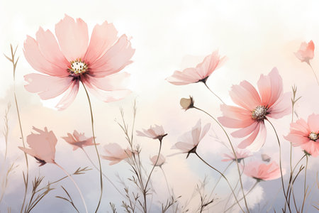 A digital illustration of Cosmos flowers.の素材