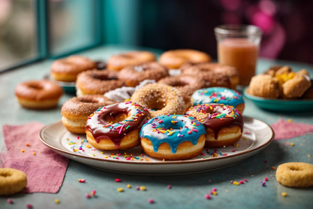amazing glazed donuts with a variety of colorful sprinklesの素材