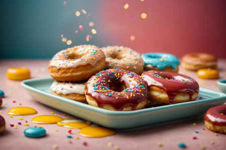 amazing glazed donuts with a variety of colorful sprinklesの素材