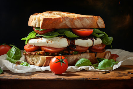 Delicious sandwich with caprese saladの素材