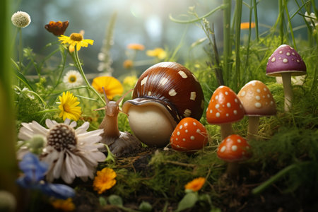 Colorful easter eggs on green grassの素材