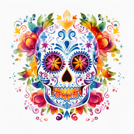 Day of the Dead Watercolor, Halloween, Mexican catrina Day of the Deadの素材