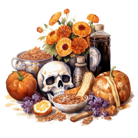 Day of the Dead Watercolor, Halloween, Mexican catrina Day of the Deadの素材