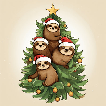 Happy and cute sloth vector graphic design for Christmas holiday.の素材