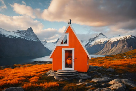 orange and red bright Scandinavian style housesの素材