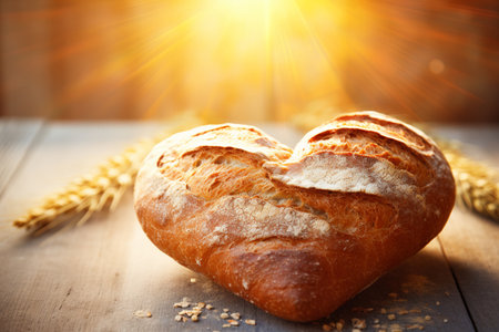Sweet pie in the shape of a heart on a wooden backgroundの素材