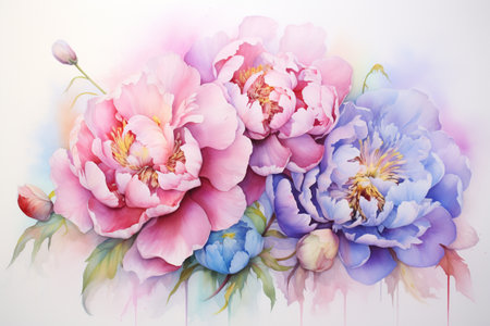 watercolor masterpiece capturing the delicate beauty of a blooming peonyの素材