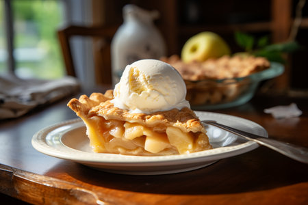 a slice of apple pie with melted ice creamの素材