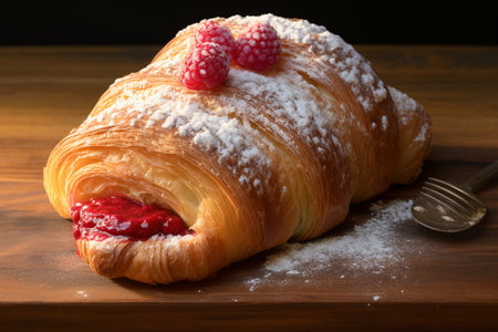 A visually enticing shot captures a raspberryfilled croissantの素材