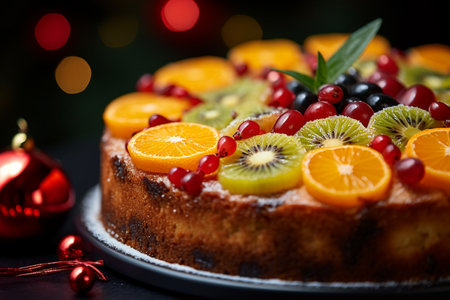 a fruit cake with a variety of fruits on topの素材