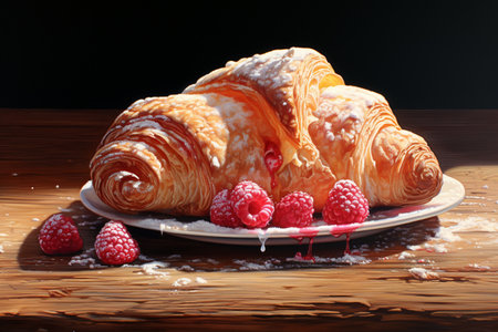 A visually enticing shot captures a raspberryfilled croissantの素材