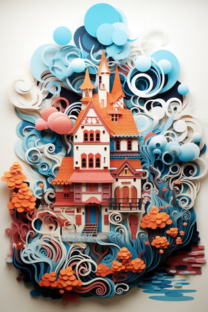 Papercraft of beach house on the beachの素材